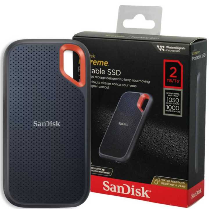 2TB Extreme Portable SSD - Up to 1050MB/s, USB-C, USB 3.2 Gen 2, IP65 Water and Dust Resistance, Updated Firmware - Sandisk External Solid State Drive - SDSSDE61-2T00-G25