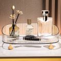 Light Luxury Large Capacity Makeup Perfume Organizer Anti-slip Transparent Bathroom Vanity Tray with Gold Stand Cosmetics Desktop Storage Box Home. 