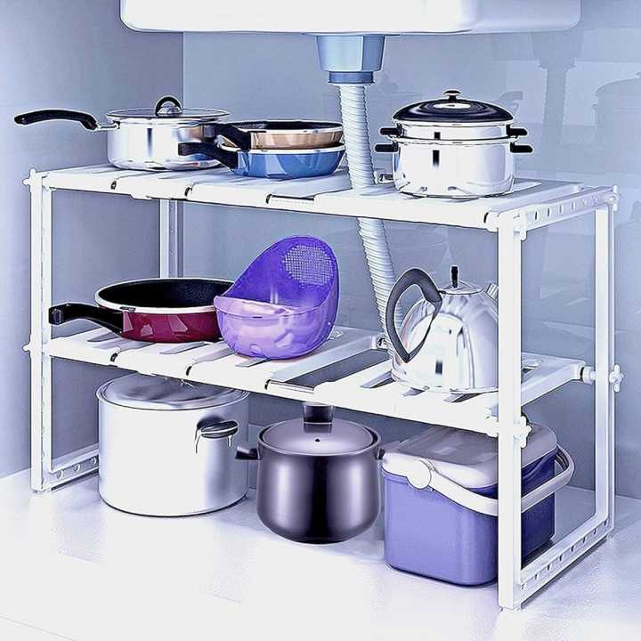 Multifunction Two Layers Space Arrangement Frame Adjustable kitchen Rack
