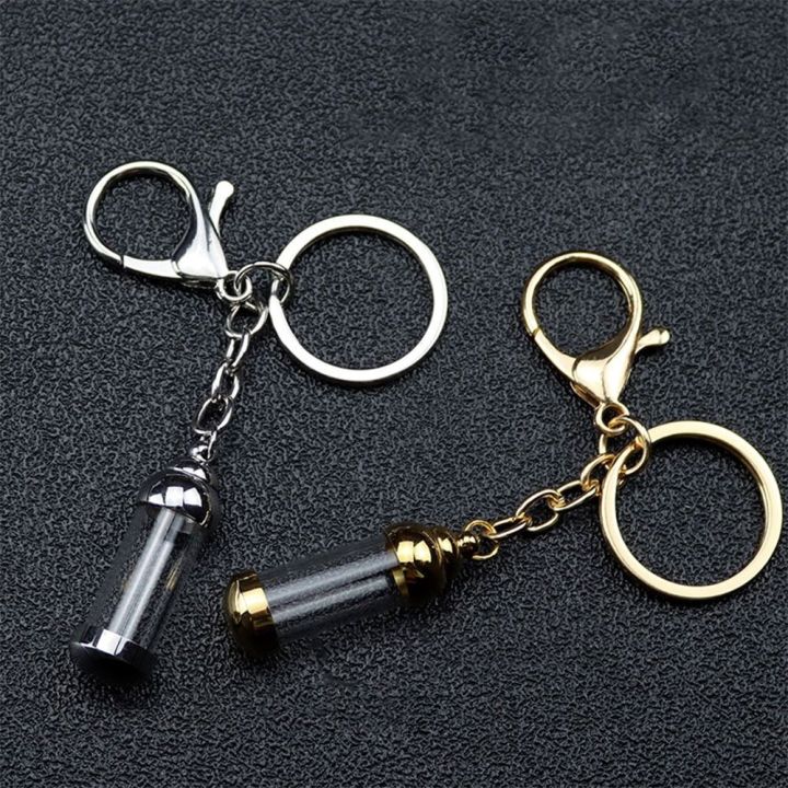 NEW Cylinder Glass Vial Keychain for Ash Sand Steel Wishing Bottle Pendant Keepsake Openable Screw Cap Perfume Jars