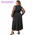 【2025 Version】 Plus Size Women Dress Stunning V-neck Embroidered Lace Midi Dress with Belt Elegant High Waist Wrap Gown for Women Wrap Dress with V-neck. 
