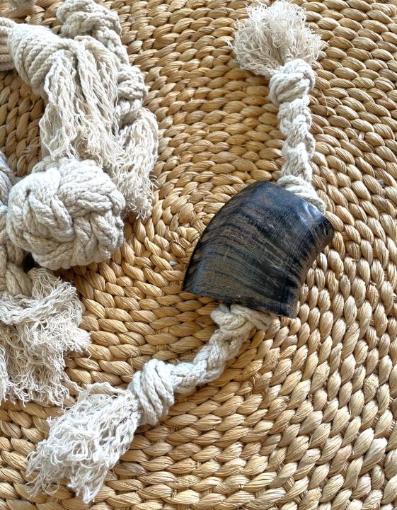 100% Cotton Rope with Horn (Water Buffalo) Dog/Cat Toy Chew Organic Toy ...