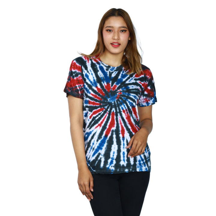 Multicolor  Cotton Round Neck Tie-Dye Printed T-Shirt For Women
