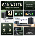 Mivi NEX 800 Soundbar With Sub woofer, 800W, Dolby Audio Surround Sound, 800 W Bluetooth Soundbar  (Black, 5.1 Channel). 