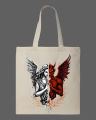 Angel & Devil Graphic Printed Tote Bag |Aesthetic Eco-Friendly Cotton Shoulder Bag -White, Black. 