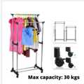 Double Telescopic Pole Stainless Steel Cloth Hanger Stand. 