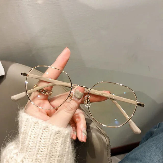 Korean Anti Blue Light Glasses Women Oversized Metal Glasses Men Round Frame Computer Eyewear Fashion Plain Glasses Gifts