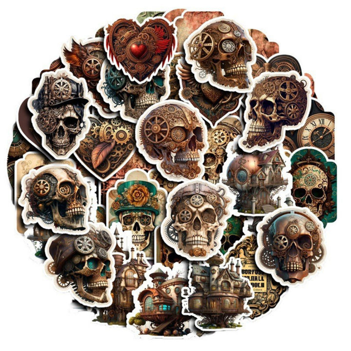 50pcs%20Vintage%20Steampunk%20Machinery%20Skull%20Sticker%20Phone%20Laptop%20Scrapbook%20Suitcase%20Journaling%20Materials%20DIY%20Vintage%20Stickers%20Pack%20-%20Image%202