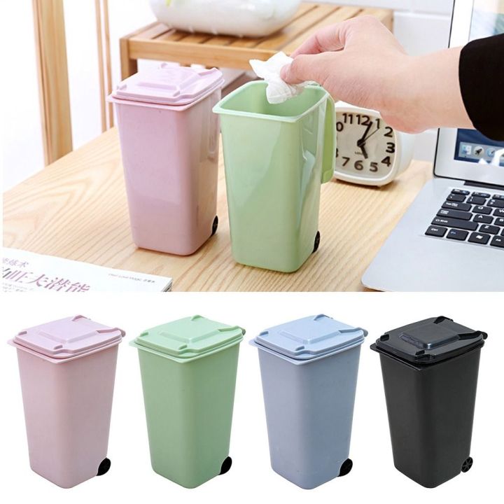 4 Color Desk Dustbin With Cover Pen Holder Garbage Storage Box Mini ...