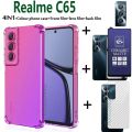 BLKNAIM 4-in-1 NEW For Realme C65 case Anti-fall Color phone case +Purple light Matte Ceramic Film +Carbon Fiber Back Film +Lens Film. 