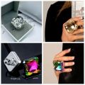 Creative Gift Square Shape Square Rhinestone Ring Rhinestone Crystal Large Size Vintage Wedding Ring Adjustable Size Exaggerated Giant Adjustable Crystal Ring. 