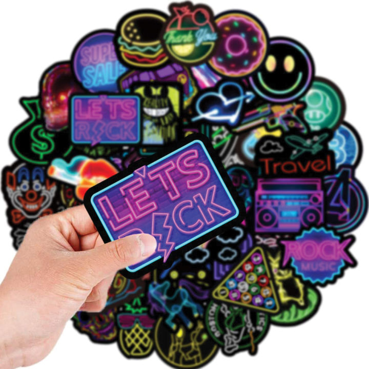Artsy Home 25/50pcs Neon Light Cartoon Graffiti Stickers for Laptops and Skateboards Cellphone Guitar