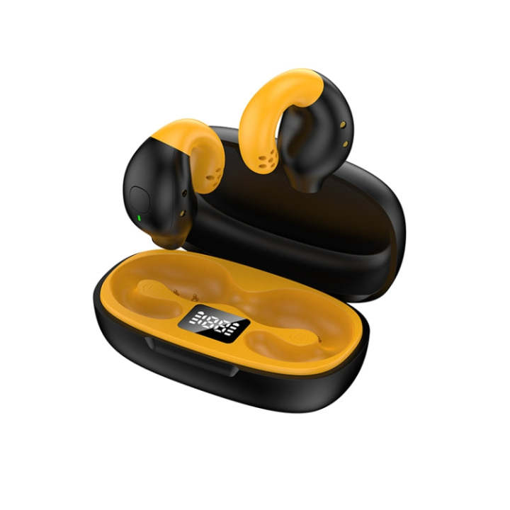 R18 LED Digital Display Wireless Ear Clip Noise Reduction Bluetooth Bone Conduction Headset(Black Yellow)