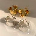 【New arrival】Matsumoto Huinai Same Style C- Shaped Wide Face Earrings Ins Niche Design Irregular High-end Sense Metal Hoop Earrings for Women. 