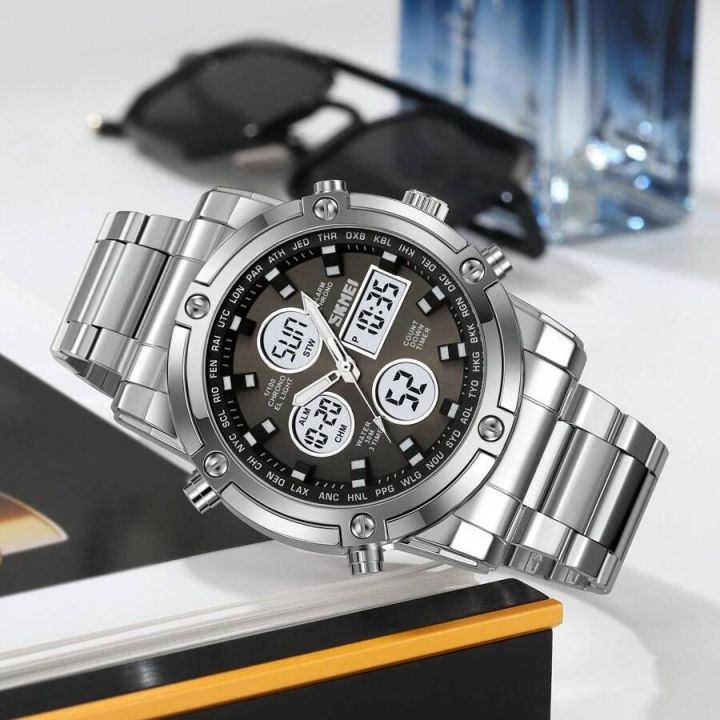 SKMEI%202556%20Multi-color%20Optional%20Multi-function%20Display%20Outdoor%20Sports%20Men's%20Electronic%20Watch%20Wholesale%20Hot%20New%20Model%20-%20Silver%20Black%20-%20Image%203