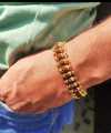 Gold Plated Bracelet With Rudraksha Studded Adjustable Lock Bracelet For Men. 