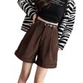 Corduroy shorts women's autumn winter 2024 new high-waisted slim black casual a-line shorts to wear wide-leg boots and pants. 