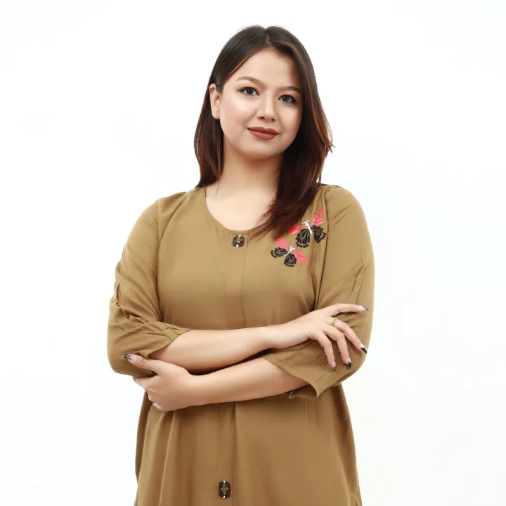 Green%20Quarter%20Sleeve%20Floral%20Embroidered%20Front%20Button%20Design%20Kurti%20For%20Women%20-%20Image%204