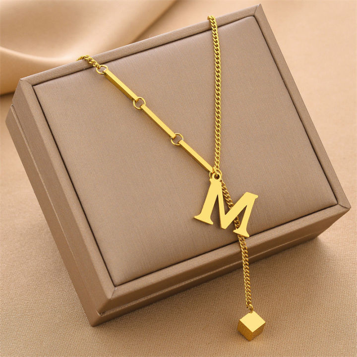 Enacolor 18K Plated Stainless Steel Initial Necklaces Letter Pendant for Accessories