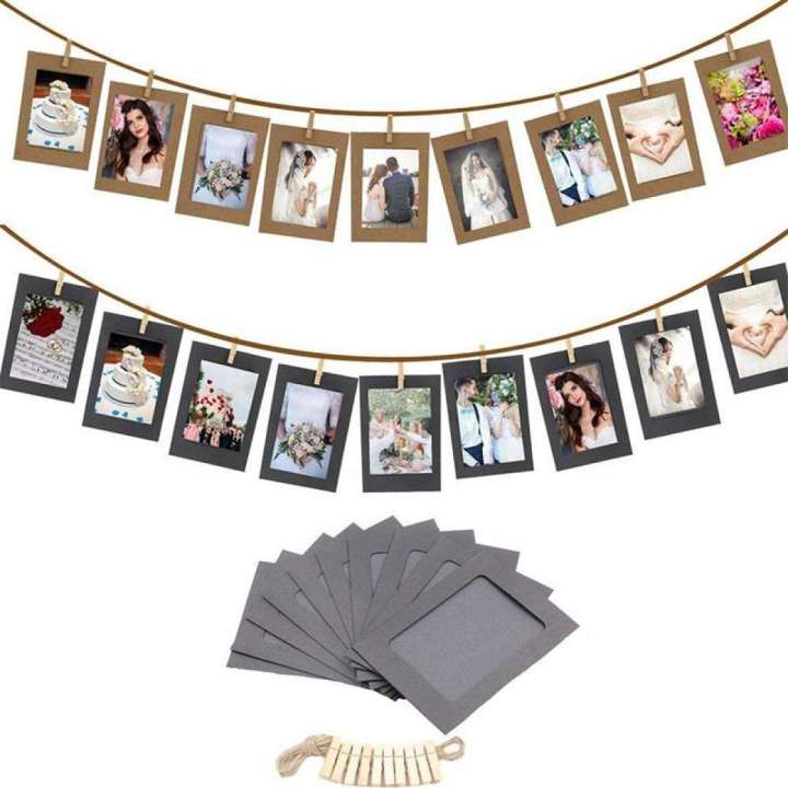 10Pcs Paper Photo Frame Wall Hanging Picture Album Rope Clip Diy Home Decor