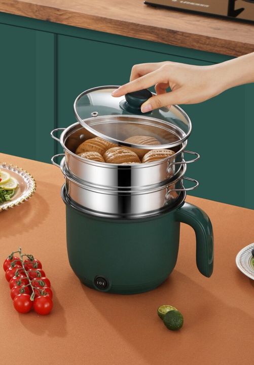 Electric Hot Pot with Steamer | Multi-Functional Cooking Pot for Noodles, Rice, Soup & Steaming (Steel)