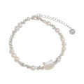 【Mega Sale】Natural Pearl Silver Cat Female Girl Style Niche Luxury Cute Hand Jewelry. 
