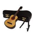 Wooden Miniature Guitar with Stand and Case Mini Musical Instrument Miniature Doll House Model Home Decoration Easy Install Easy to Use. 