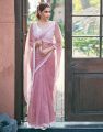 Saree For Women. Shimmering Net Blue Saree With Moti Work. Saree With Unstitched Blouse. 