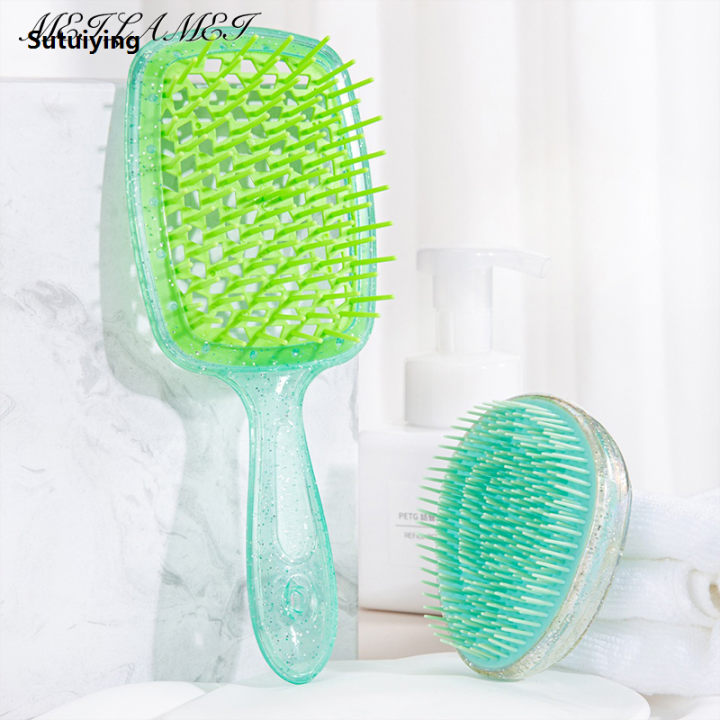 Sutuiying 2pcs/set Mini Egg Tangle Hair Brush Hollow massage comb Detangling Profesional Hair Brush Hair Styling Hairdressing Comb For Travel