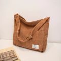Corduroy Shoulder Bag for Women Leisure College Style Adjustable Strap Large Capacity Designer Handbag Travel Crossbody. 