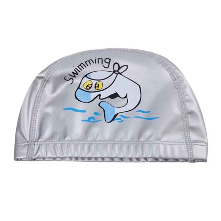 swimming pool girl boy long hair ears cartoon fabric PU waterproof kids swimming cap cute animal dolphin protection hat hat