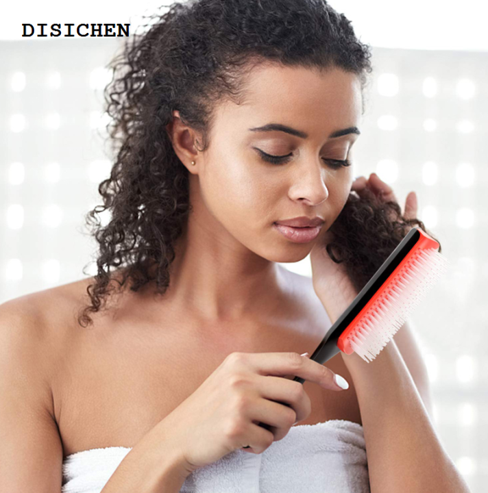 DISICHEN 2025 New 4 Color 9-Rows Denman Brush Women Detangling Styling Hairbrush Scalp Massager Salon Hairdressing Straight Curly Wet 4c Hair Comb