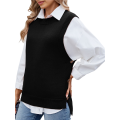 Womens Crew Neck Bowknot Solid Color Button Side Slit Pullover Tops 2025 Cute Knitted Fashion Sweaters. 