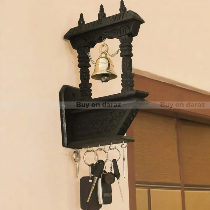 Bell%20in%20Wooden%20Frame%20Wall%20Mounted%20Key%20Holder%20with%205%20Hooks%20Traditional%20Design%20Keyring%20Storage%20-%20Image%202