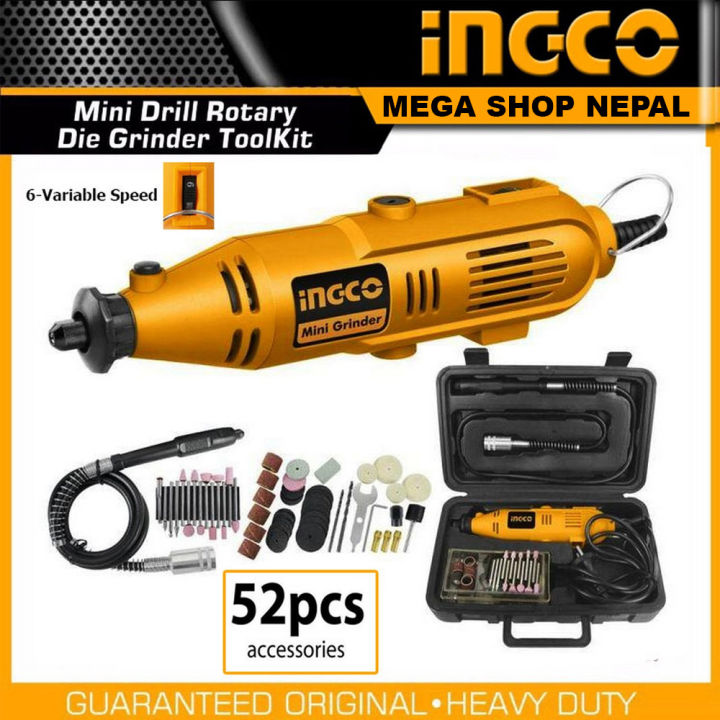 INGCO Mini Drill Dremal Kit 130W 52 Pcs Accessories Variable Speed MG1309 Daraz .np