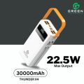 Green Thunder X4 Powerbank |  30000mAh PD Fast Charging | Removable Attach Wire | Emergency Flash Light | 22.5W | 7 Output Ports | 2 Input Ports | Two Way PD Fast Charging | Digital Display | QC 3.0 | Lithium polymer Large Capacity Battery | Portable. 