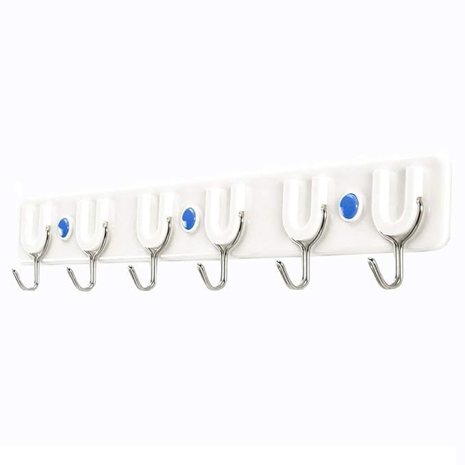 Self Adhesive 6 Hook Wall Hanger | Multipurpose Wall Mounted Self Adhesive Plastic Wall Hanger With Metal Hooks