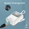 Promate POWERPOD-20,  Power Bank,Universal 20000mAh Ultra-Compact Portable Charger with Built-In 35W USB-C and 27W Lightning Cables,35W USB-C Power,22.5W,USB-A QC 3.0 Port for iPhone15,Galaxy S23. 