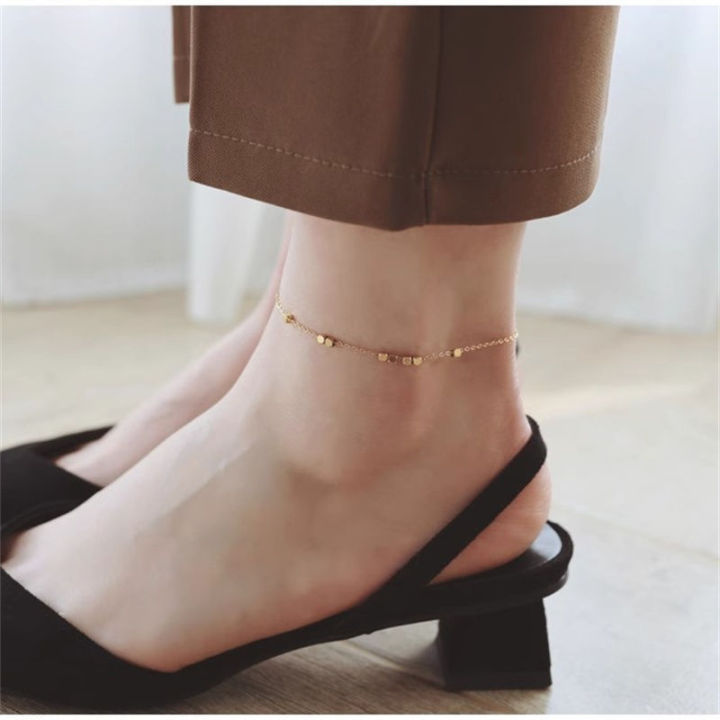 【Cheap】ZOXI crushed gold small square sugar anklet women's non-fading foot chain women's light luxury ins niche design eight directions to make money