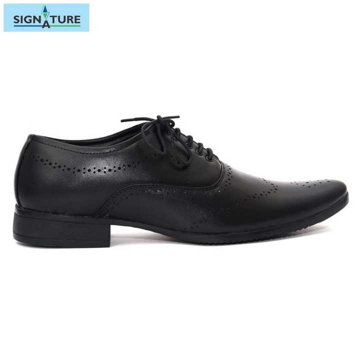 Signature Black Leather Shoes For Men With Lace (3703)