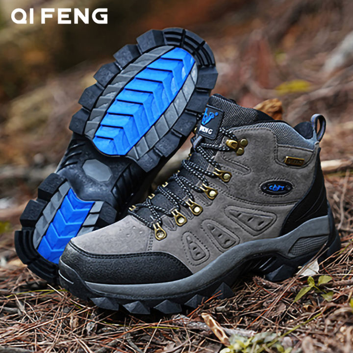 QIFENG Suade Grey Antislip Boots Leather Tactical Sneakers Classic