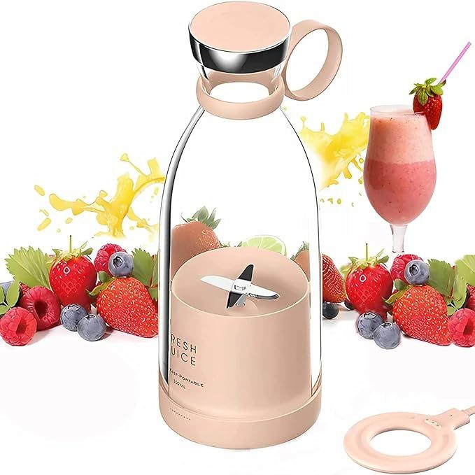 Personal Size Blender, Fresh Juice Portable Blender for Smoothies or Shakes, Personal Mixer, Portable Blender, Wireless USB Rechargeable Fruit Blender for Sports, Camping, Fitness. ((Pink)