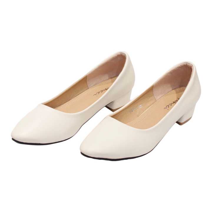 White Vinci Block Heel Closed Shoes For Women