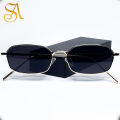 Golden Thin Square Retro Trendy Sunglasses For Women With Bag - Black Lens | Fashion Rectangle Frame Sunglasses For Women. 