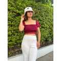 Maroon Colored Chiffon Summer Crop Top / Tshirt For Women - Multisize | Fashion | Summer Tops For Women. 