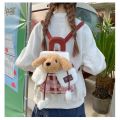Cute Cartoon Plush Dog Backpack Kawaii Checkered Pattern Handbag Lightweight School Bag Girls. 