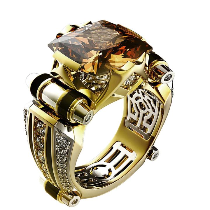 Mens Ring Vintage Jewelry Gift Copper Rhinestone Inlaid Carved Finger Ring for Daily Life