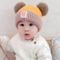 Baby Cold Cap Male And Female Baby Children's Warm Hat Autumn And Winter Dome Double Hairball Plush Kids Caps. 