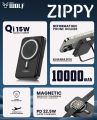 Asta WOLF Zippy Magnetic Wireless Powerbank, 10000mAh Portable Charger with Qi 15W Wireless Charging, PD 22.5W USB, PD 20W Type-C, Deformation Phone Holder, 3W Watch Charging, Lithium Polymer Battery. 