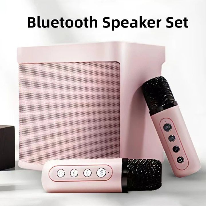 Subwoofer With 2 Microphones Bluetooth Speaker Set Portable Multifunctional Wireless Sound Microphone Set Wireless Colorful Mini Home Karaoke Speaker Home Karaoke